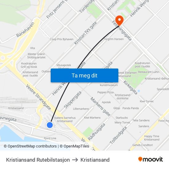 Kristiansand Rutebilstasjon to Kristiansand map