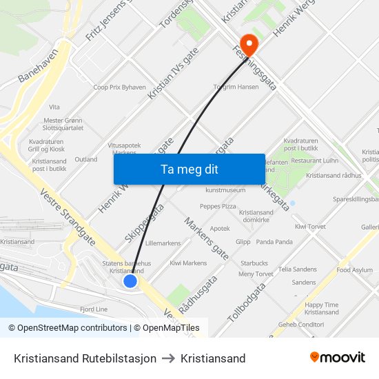 Kristiansand Rutebilstasjon to Kristiansand map