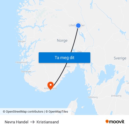 Nevra Handel to Kristiansand map