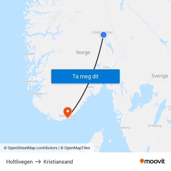 Holtlivegen to Kristiansand map