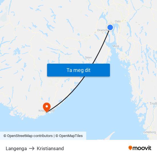 Langenga to Kristiansand map