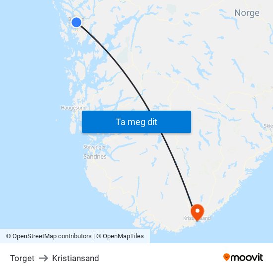 Torget to Kristiansand map