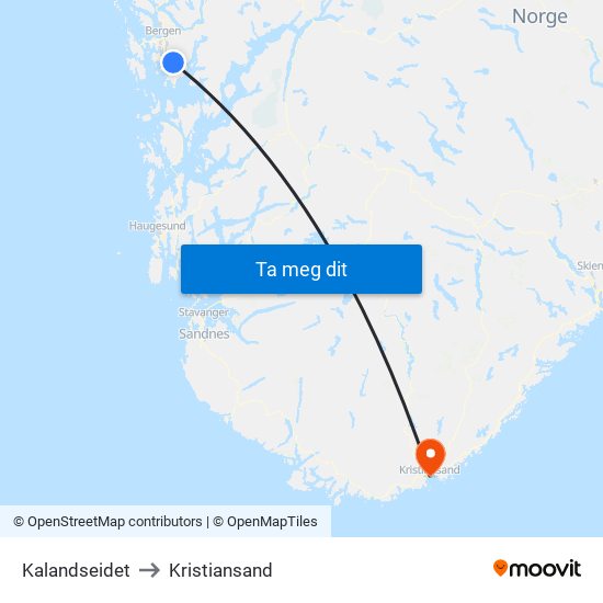 Kalandseidet to Kristiansand map