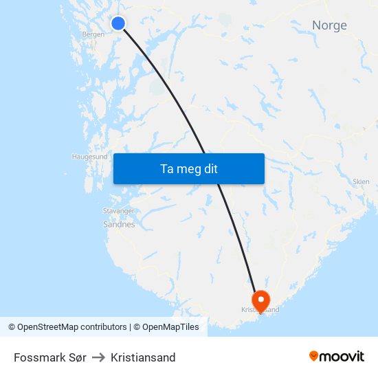 Fossmark Sør to Kristiansand map