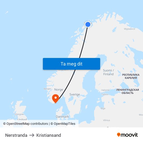 Nerstranda to Kristiansand map