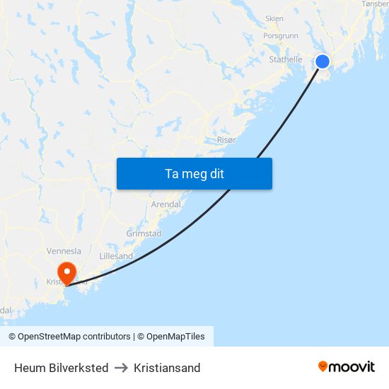 Heum Bilverksted to Kristiansand map