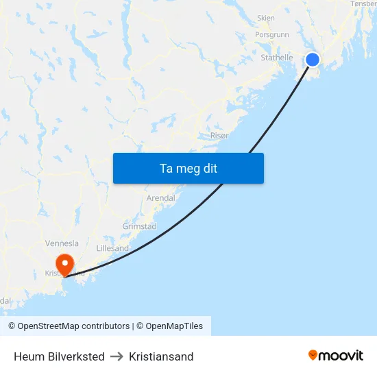 Heum Bilverksted to Kristiansand map