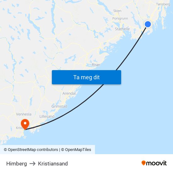 Himberg to Kristiansand map
