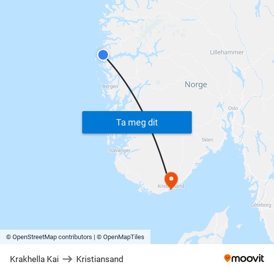 Krakhella Kai to Kristiansand map