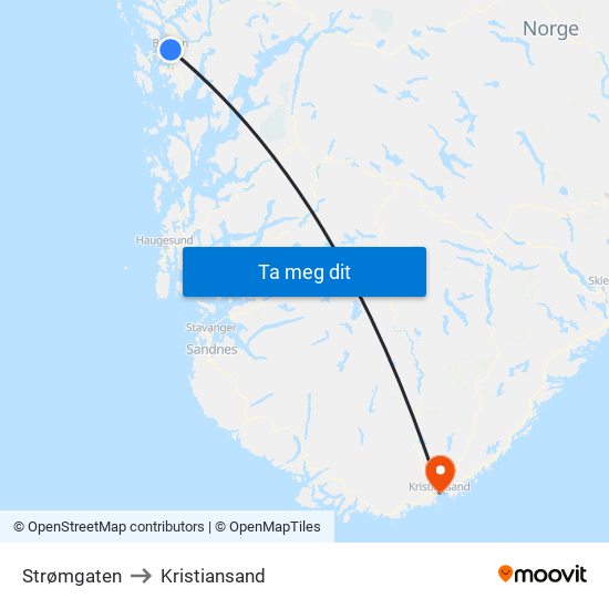 Strømgaten to Kristiansand map