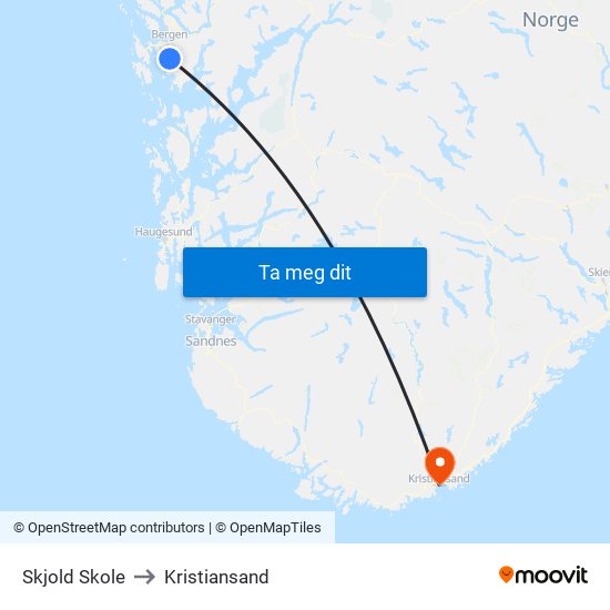 Skjold Skole to Kristiansand map