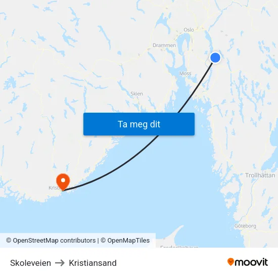 Skoleveien to Kristiansand map