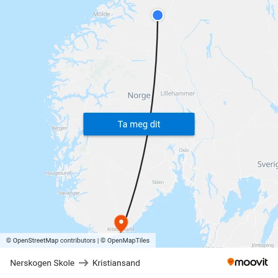 Nerskogen Skole to Kristiansand map