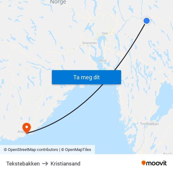 Tekstebakken to Kristiansand map