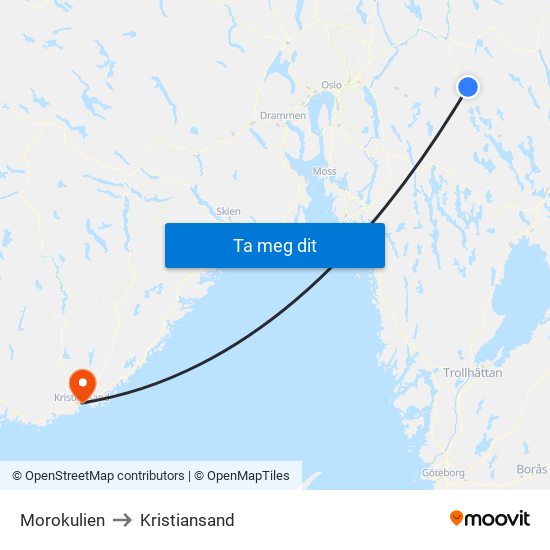 Morokulien to Kristiansand map
