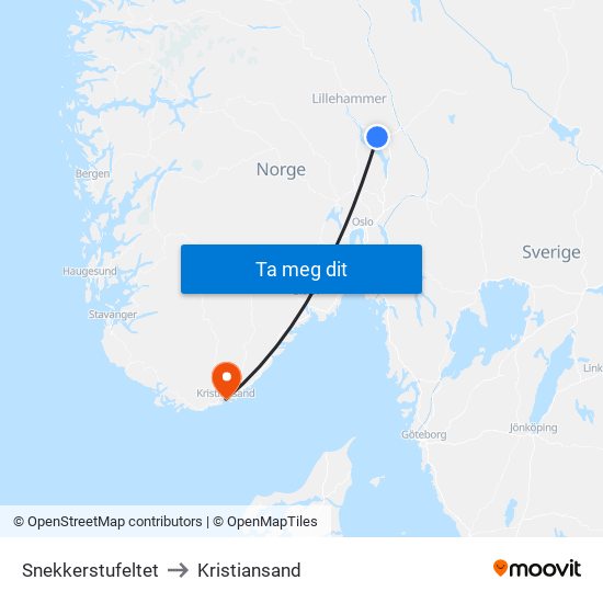 Snekkerstufeltet to Kristiansand map