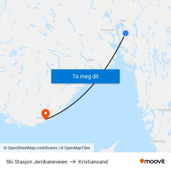 Ski Stasjon Jernbaneveien to Kristiansand map