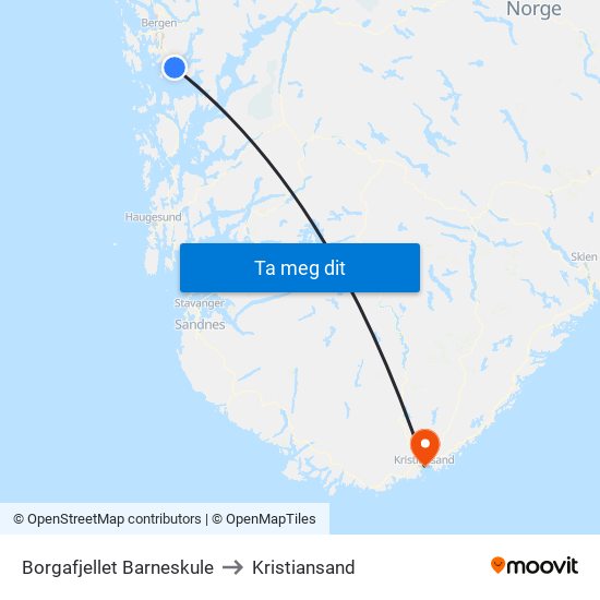 Borgafjellet Barneskule to Kristiansand map