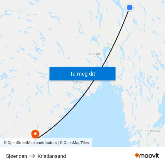 Sjøenden to Kristiansand map