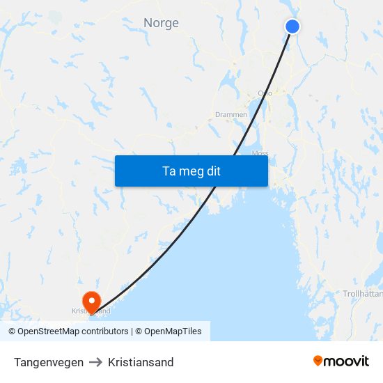 Tangenvegen to Kristiansand map