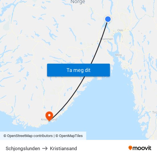 Schjongslunden to Kristiansand map