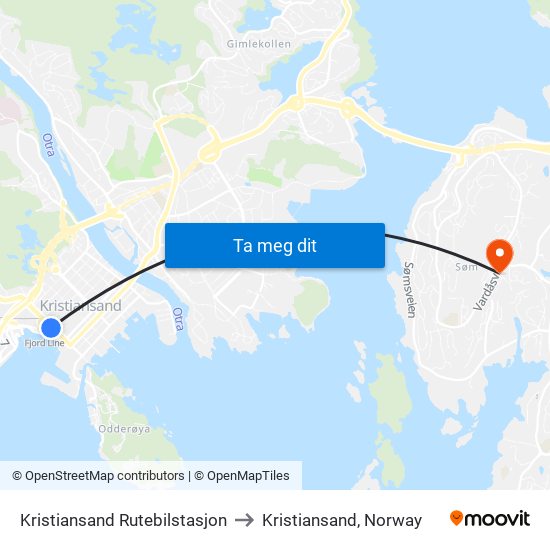 Kristiansand Rutebilstasjon to Kristiansand, Norway map