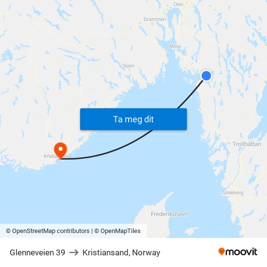 Glenneveien 39 to Kristiansand, Norway map
