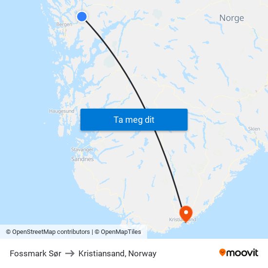 Fossmark Sør to Kristiansand, Norway map