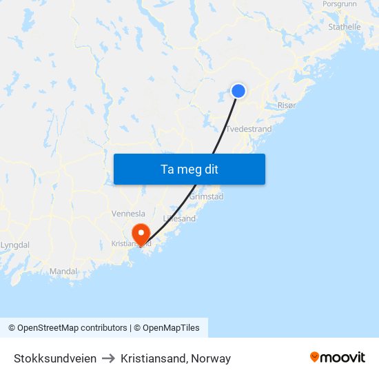 Stokksundveien to Kristiansand, Norway map