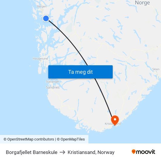 Borgafjellet Barneskule to Kristiansand, Norway map