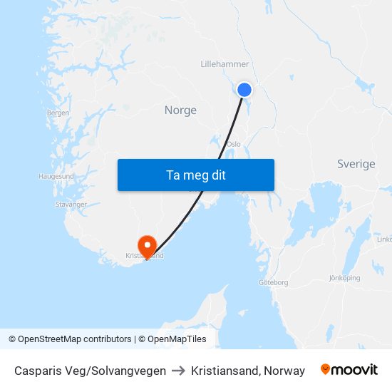 Casparis Veg/Solvangvegen to Kristiansand, Norway map