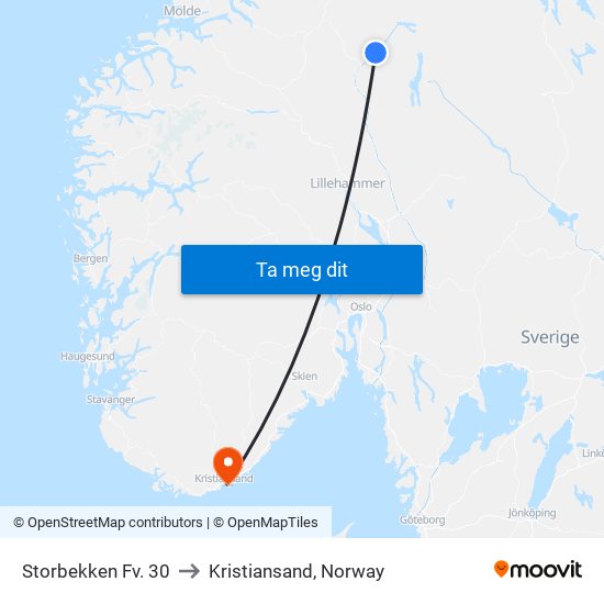 Storbekken Fv. 30 to Kristiansand, Norway map