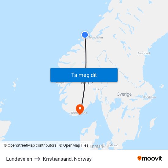 Lundeveien to Kristiansand, Norway map