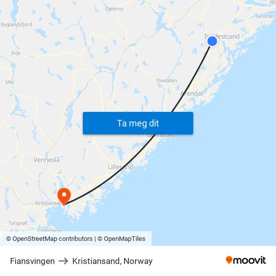 Fiansvingen to Kristiansand, Norway map