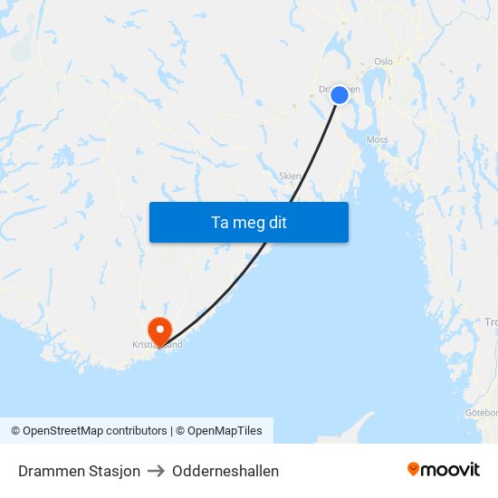 Drammen Stasjon to Odderneshallen map