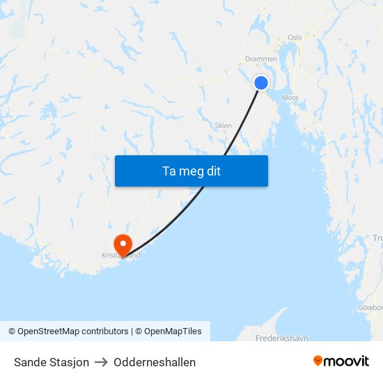 Sande Stasjon to Odderneshallen map