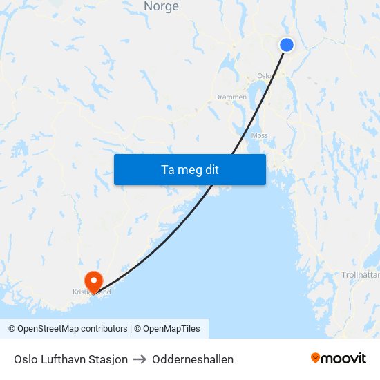 Oslo Lufthavn Stasjon to Odderneshallen map