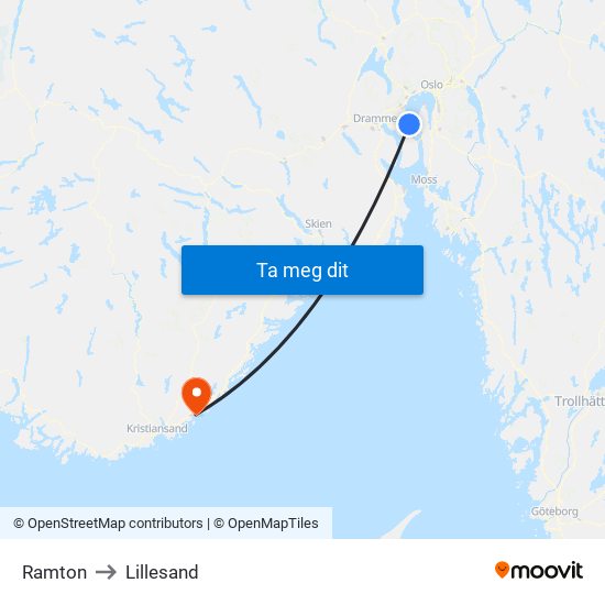 Ramton to Lillesand map