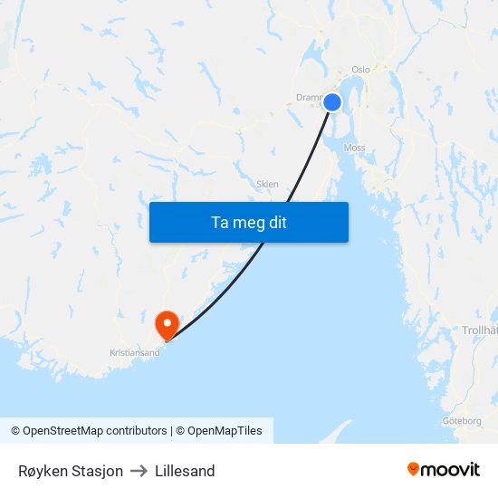 Røyken Stasjon to Lillesand map