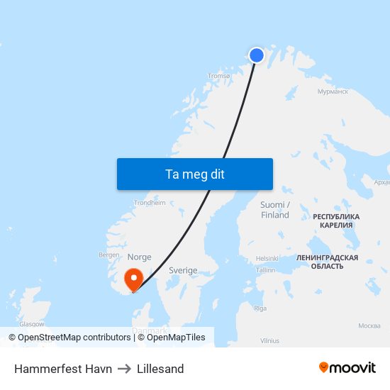 Hammerfest Havn to Lillesand map