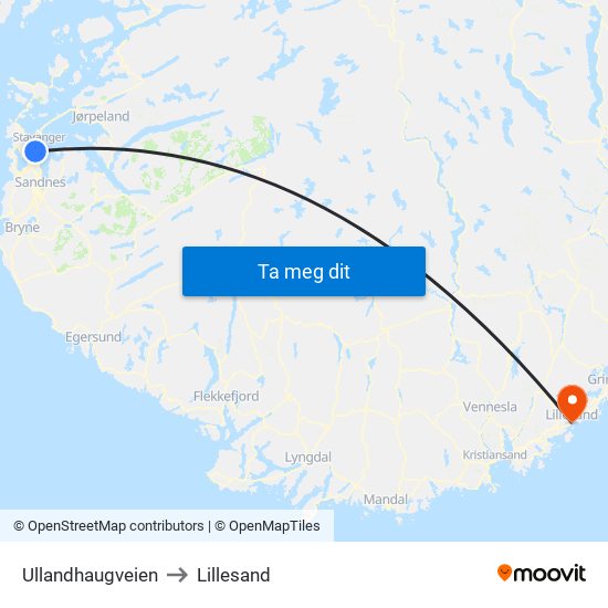 Ullandhaugveien to Lillesand map