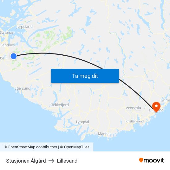 Stasjonen Ålgård to Lillesand map