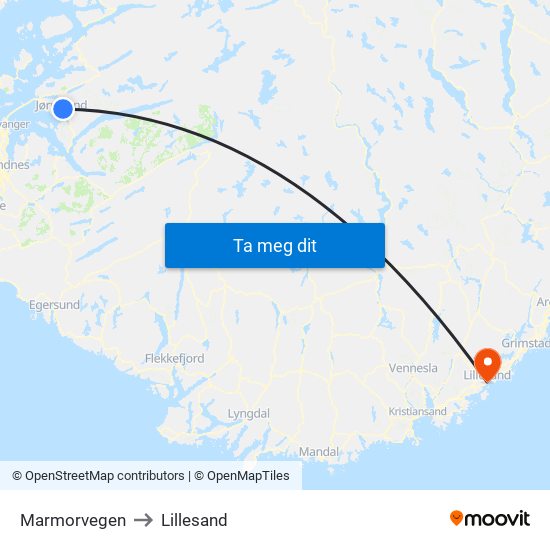 Marmorvegen to Lillesand map