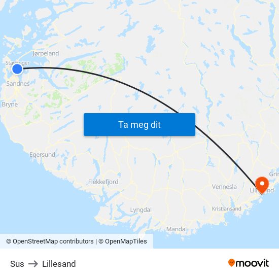 Sus to Lillesand map