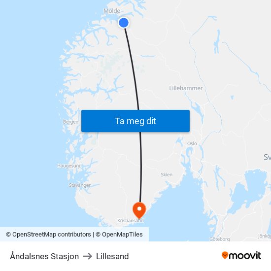 Åndalsnes Stasjon to Lillesand map
