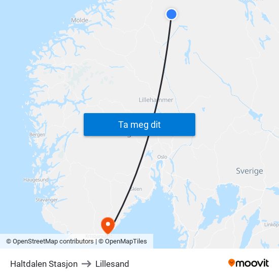 Haltdalen Stasjon to Lillesand map