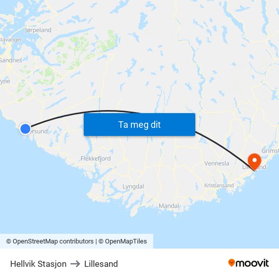 Hellvik Stasjon to Lillesand map
