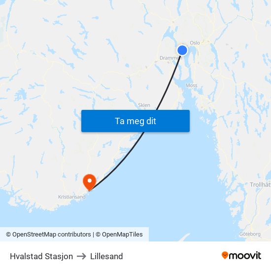 Hvalstad Stasjon to Lillesand map