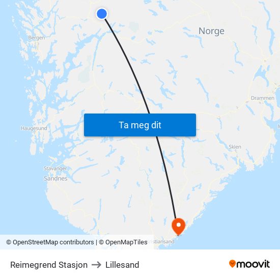 Reimegrend Stasjon to Lillesand map