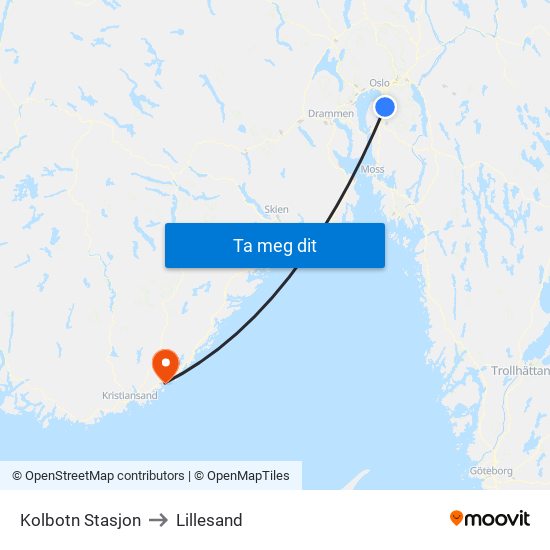 Kolbotn Stasjon to Lillesand map